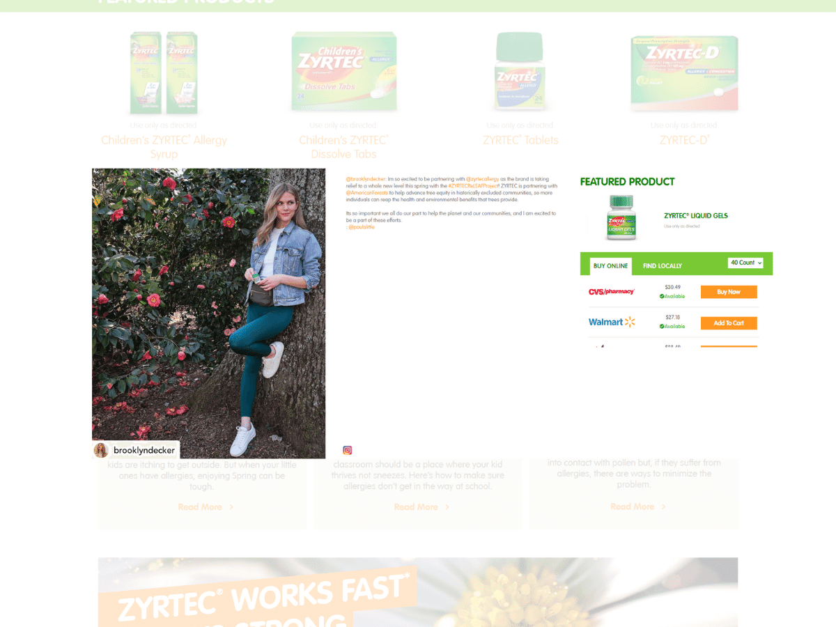 Example of shoppable content on zyrtec.com Example of shoppable content on zyrtec.com