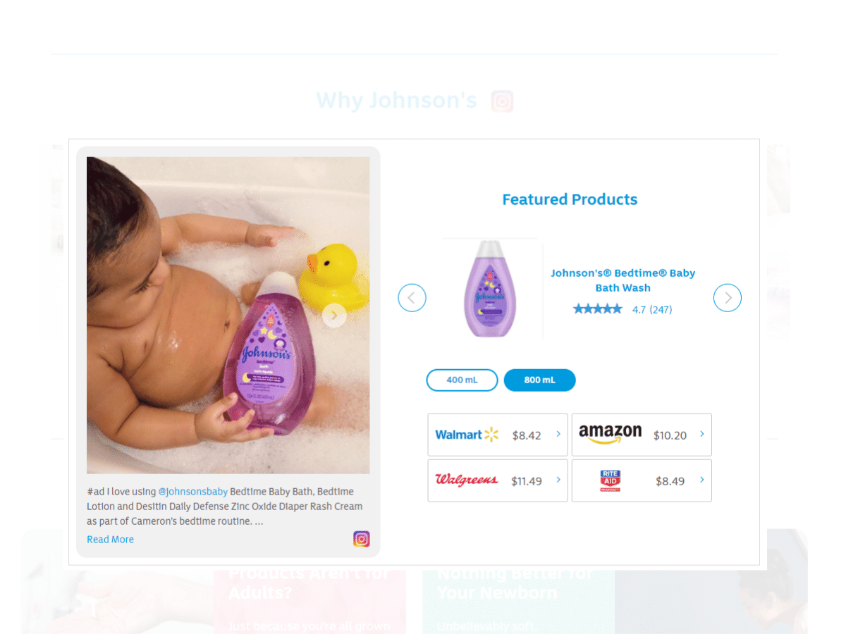 Shoppable influencer posts on johnsonsbaby.com Shoppable influencer posts on johnsonsbaby.com