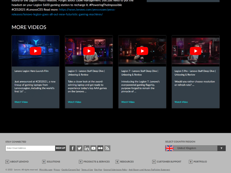 Example of personalized YouTube videos on lenovo.com Example of personalized YouTube videos on lenovo.com